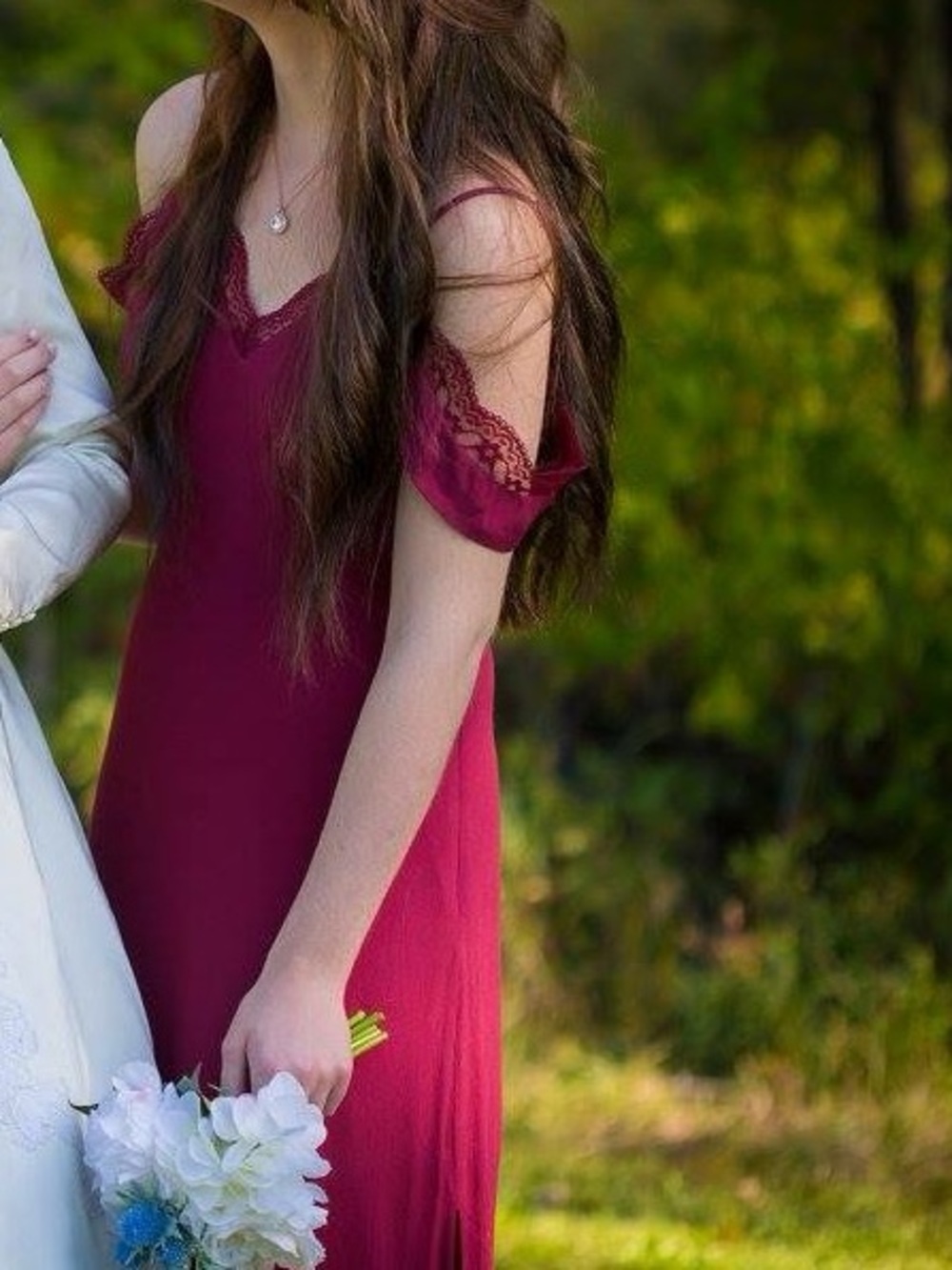 Forever 21 Burgundy Off-Shoulder Maxi Slip Dress